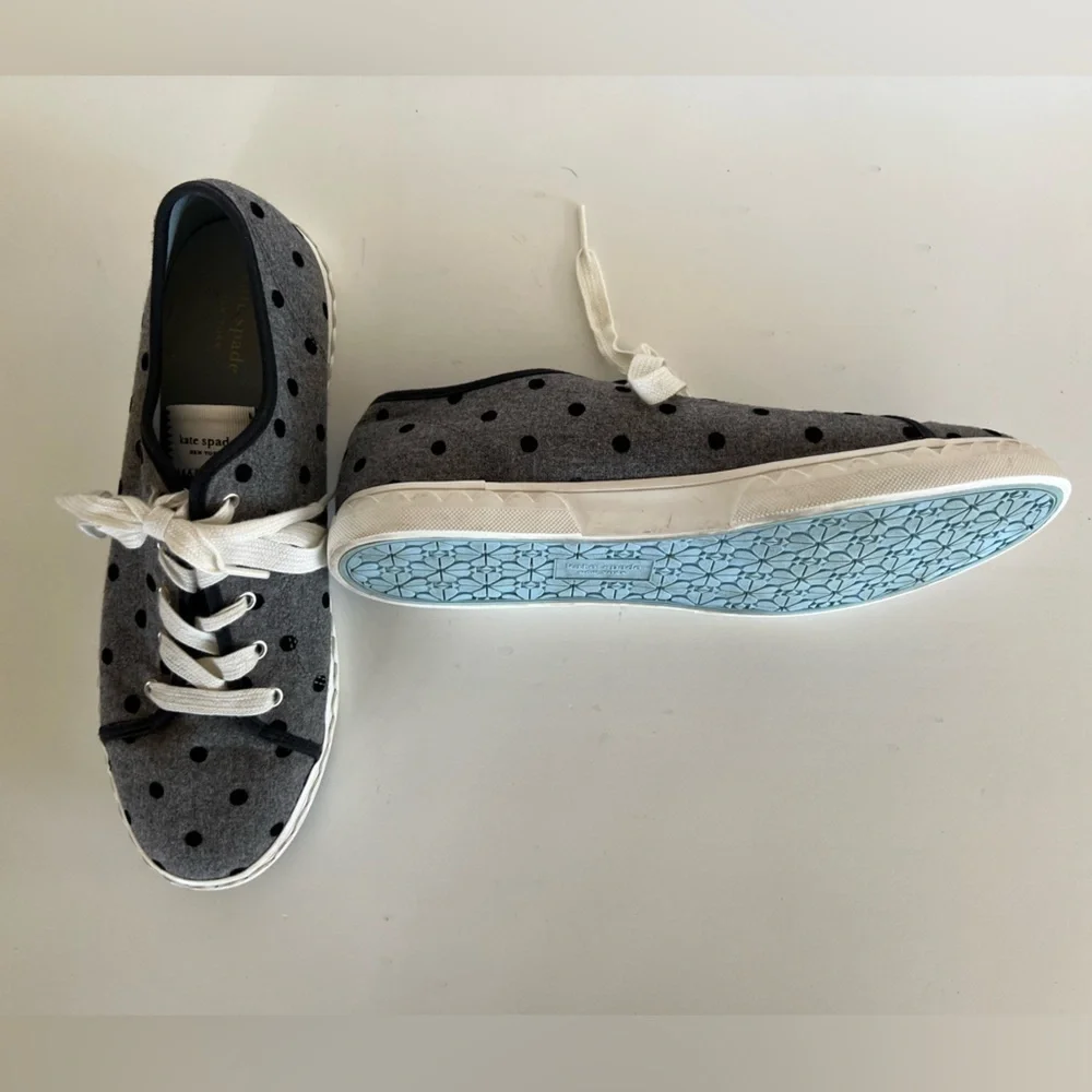 Kate Spade Vale Velvet Polka Dot Sneakers in Grey/Black, size 11.5